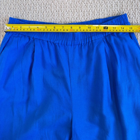 ZARA Linen Blend Wide Leg Palazzo Pants, Size Large, Royal Blue, Elastic Waist - Picture 9 of 16